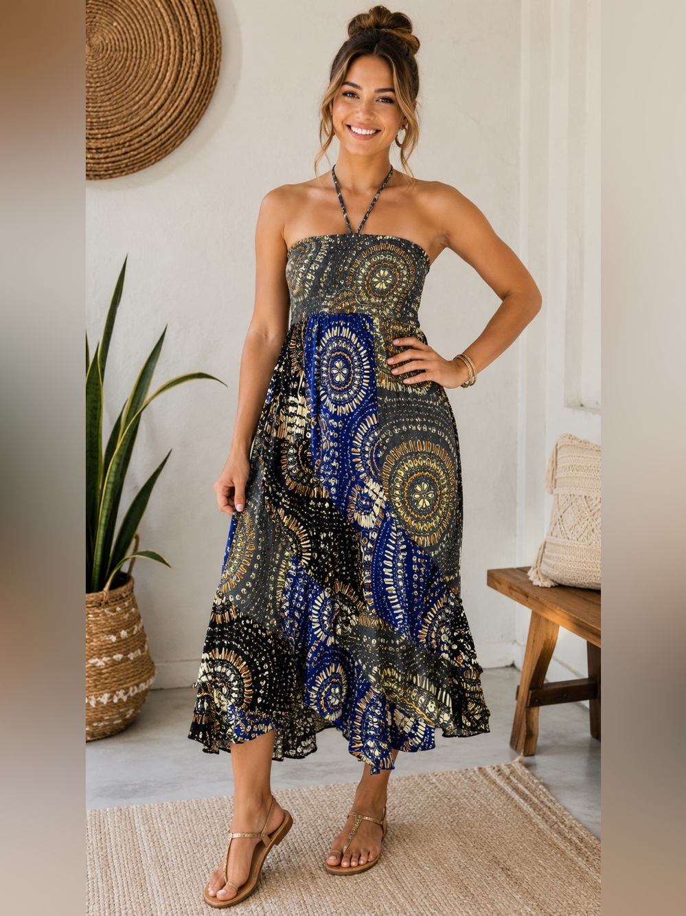 Yak & Yeti Boho Convertible Patchwork Midi Dress Skirt S/M L/XL Nepal